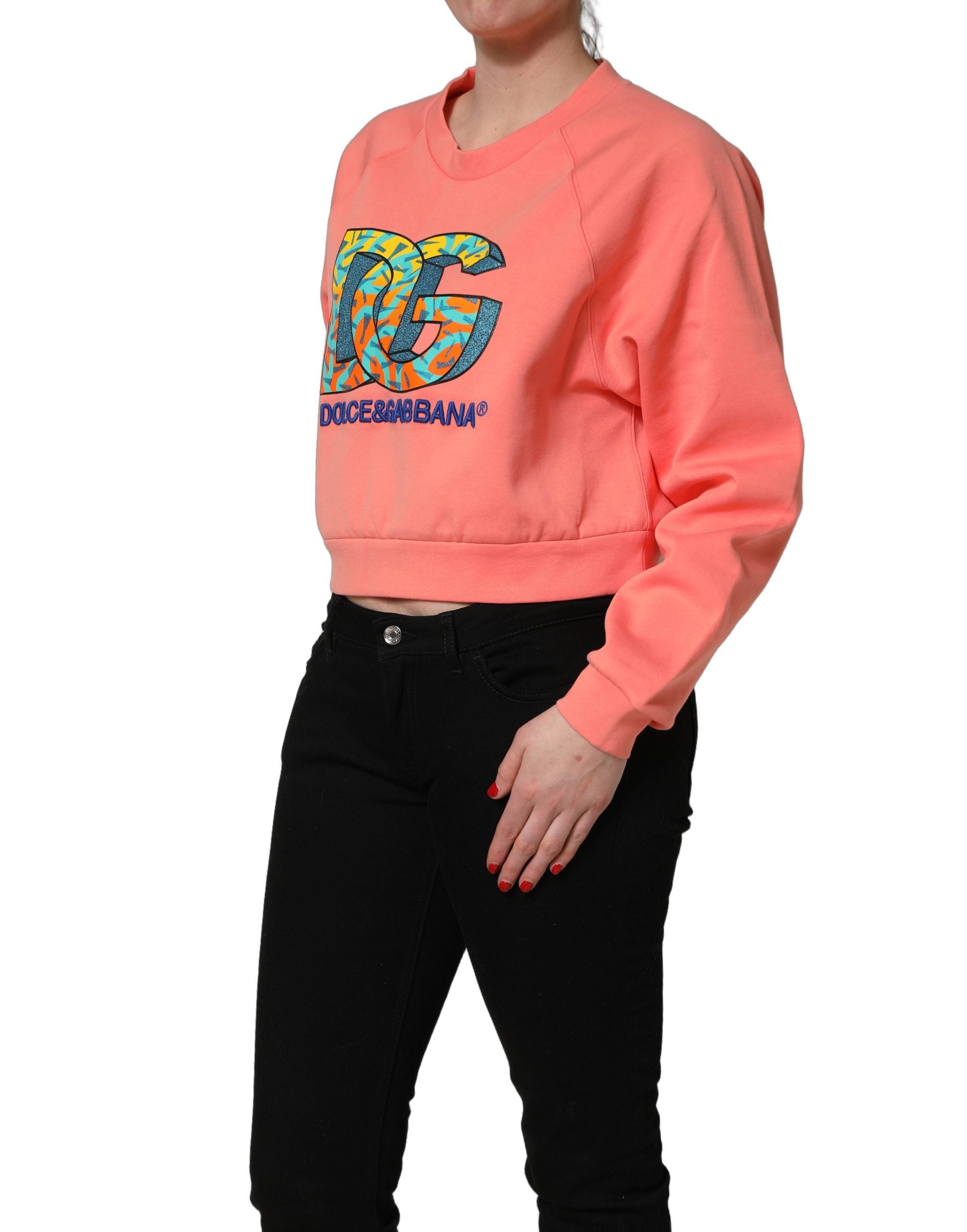 Pink Graphic Crew Neck Cropped Sweatshirt Sweater
