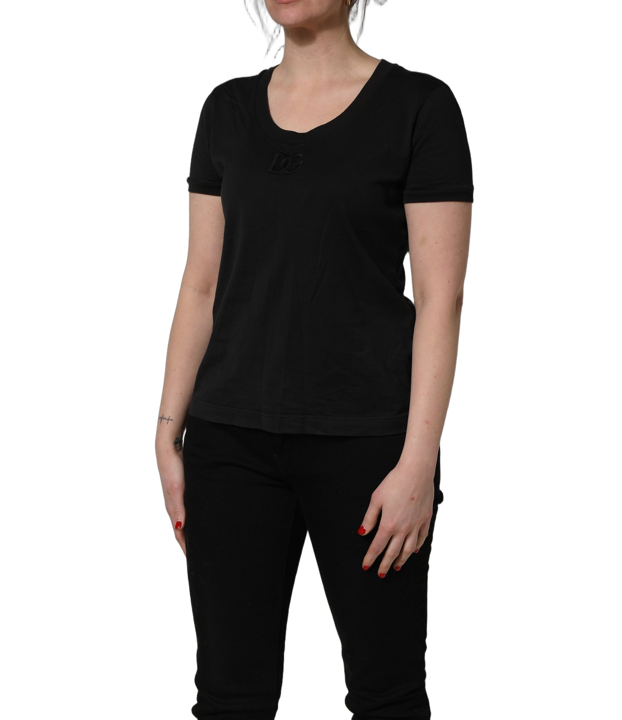 Black Cotton Short-Sleeve Crew Neck T-shirt