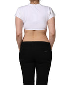 White Bustier Short Sleeve CrewNeck Cropped Top
