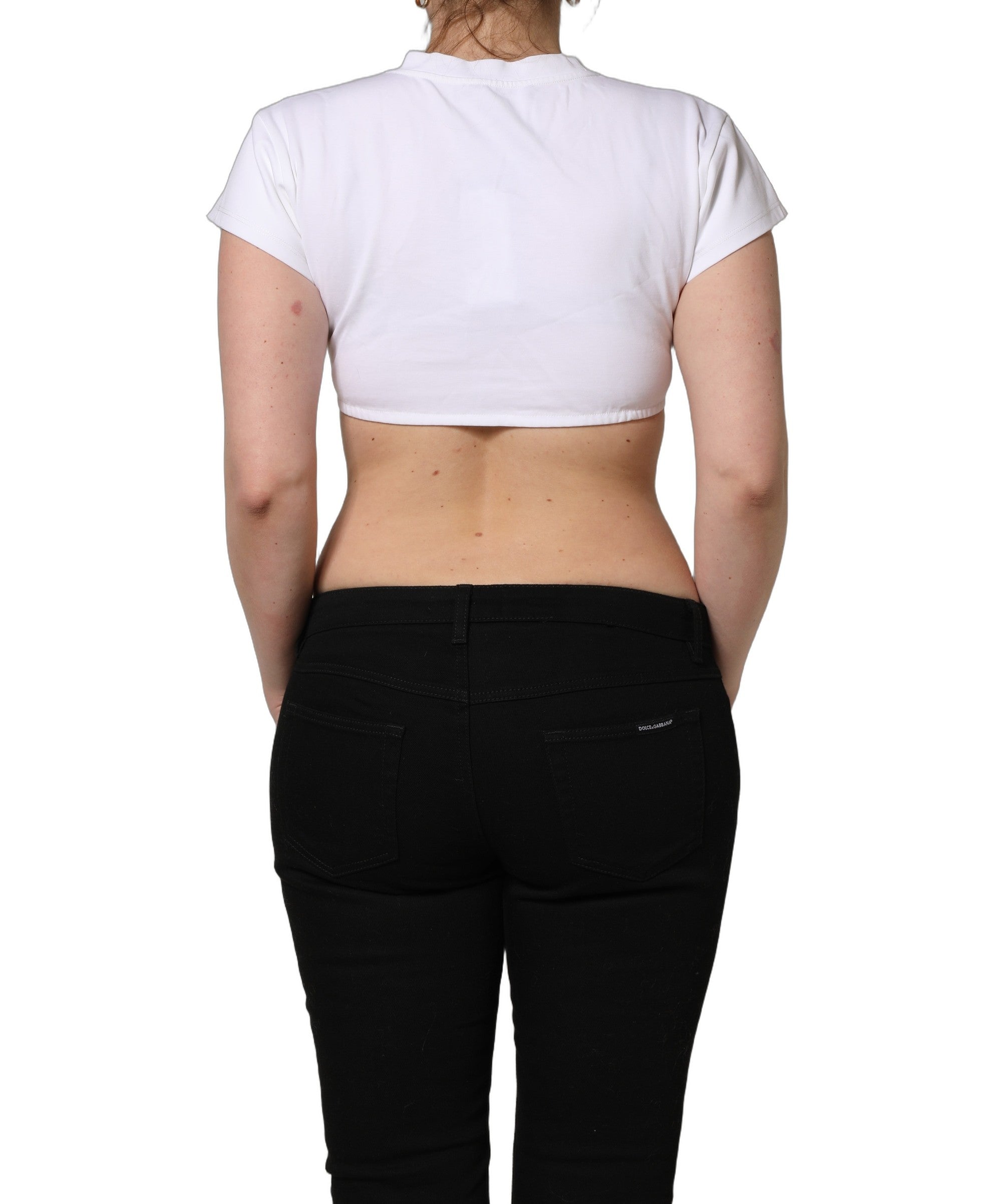 White Bustier Short Sleeve CrewNeck Cropped Top