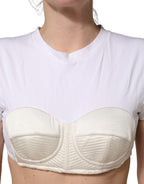 White Bustier Short Sleeve CrewNeck Cropped Top