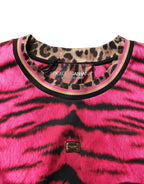 Pink Zebra Sleeveless Crew Neck Cropped T-shirt