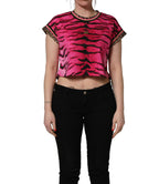 Pink Zebra Sleeveless Crew Neck Cropped T-shirt