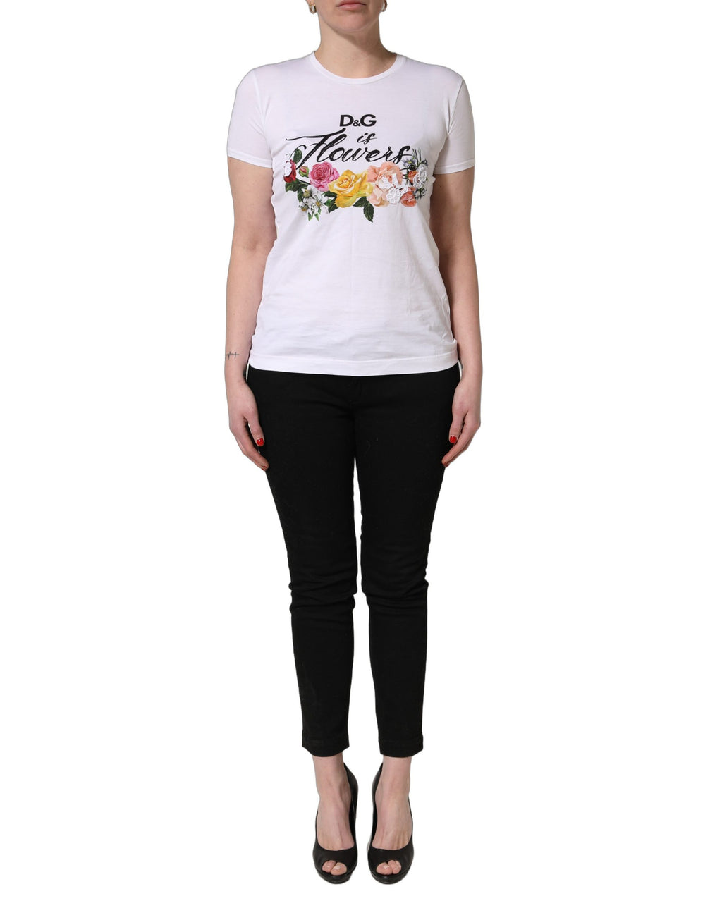 White Floral Graphic Short Sleeve Crew Neck T-shirt