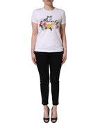 White Floral Graphic Short Sleeve Crew Neck T-shirt