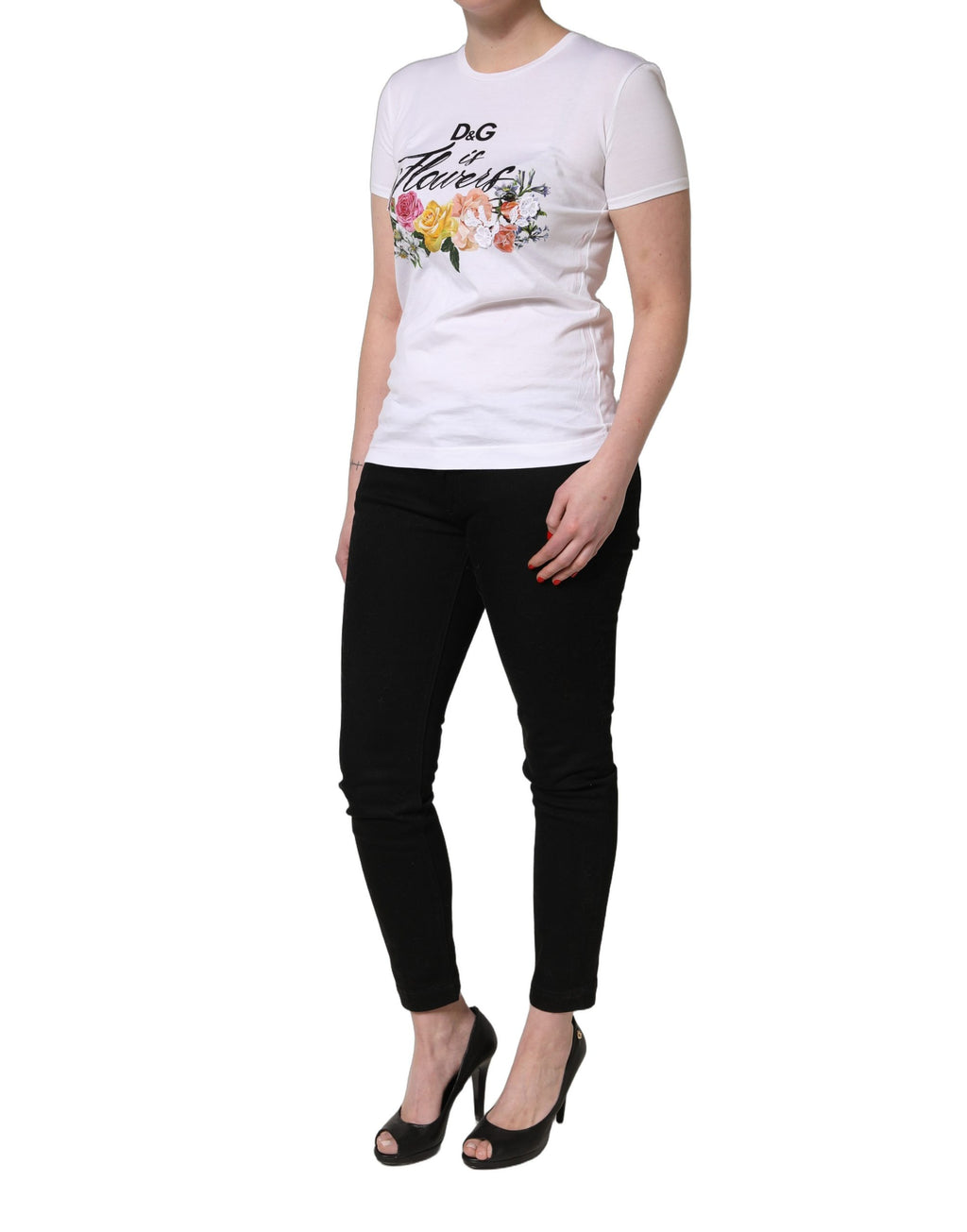 White Floral Graphic Short Sleeve Crew Neck T-shirt