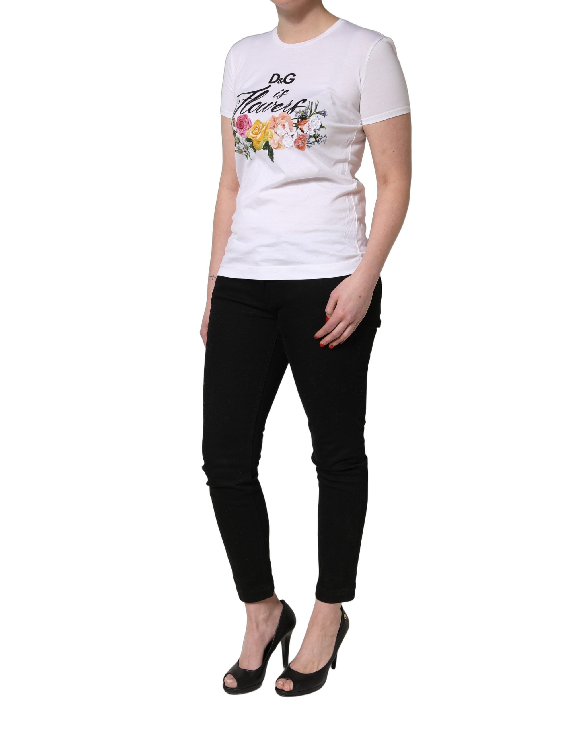 White Floral Graphic Short Sleeve Crew Neck T-shirt