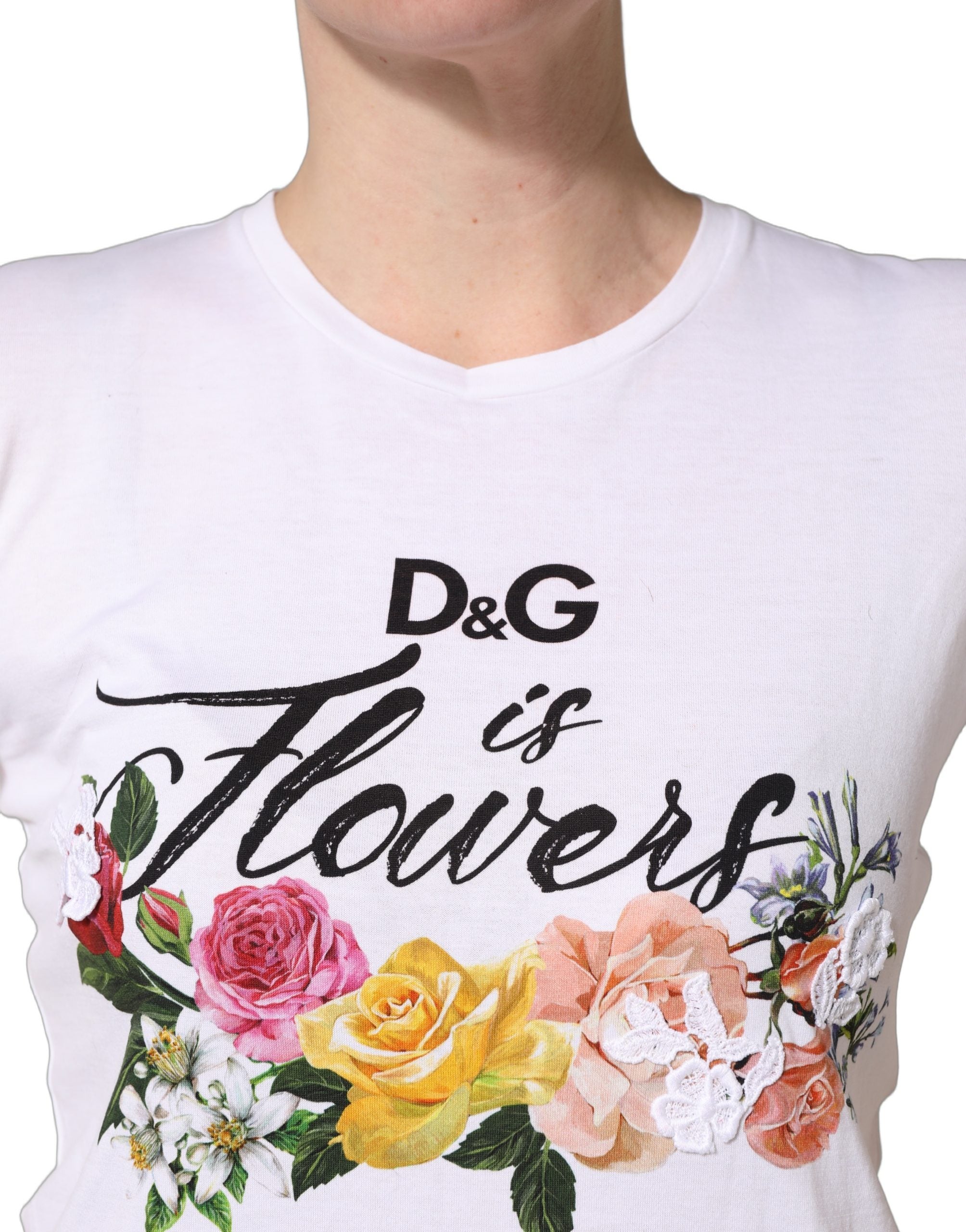White Floral Graphic Short Sleeve Crew Neck T-shirt