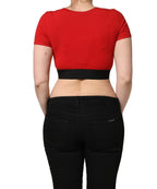 Red Cotton Logo Tape Cropped Short Sleeve T-shirt