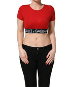 Red Cotton Logo Tape Cropped Short Sleeve T-shirt