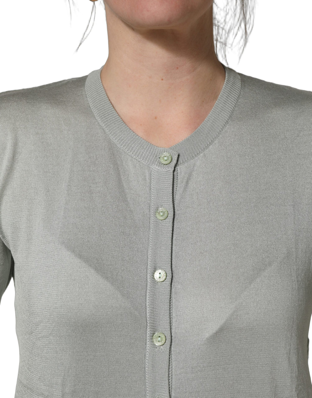 Green Button Down Silk Long Sleeve Cardigan Sweater