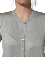 Green Button Down Silk Long Sleeve Cardigan Sweater