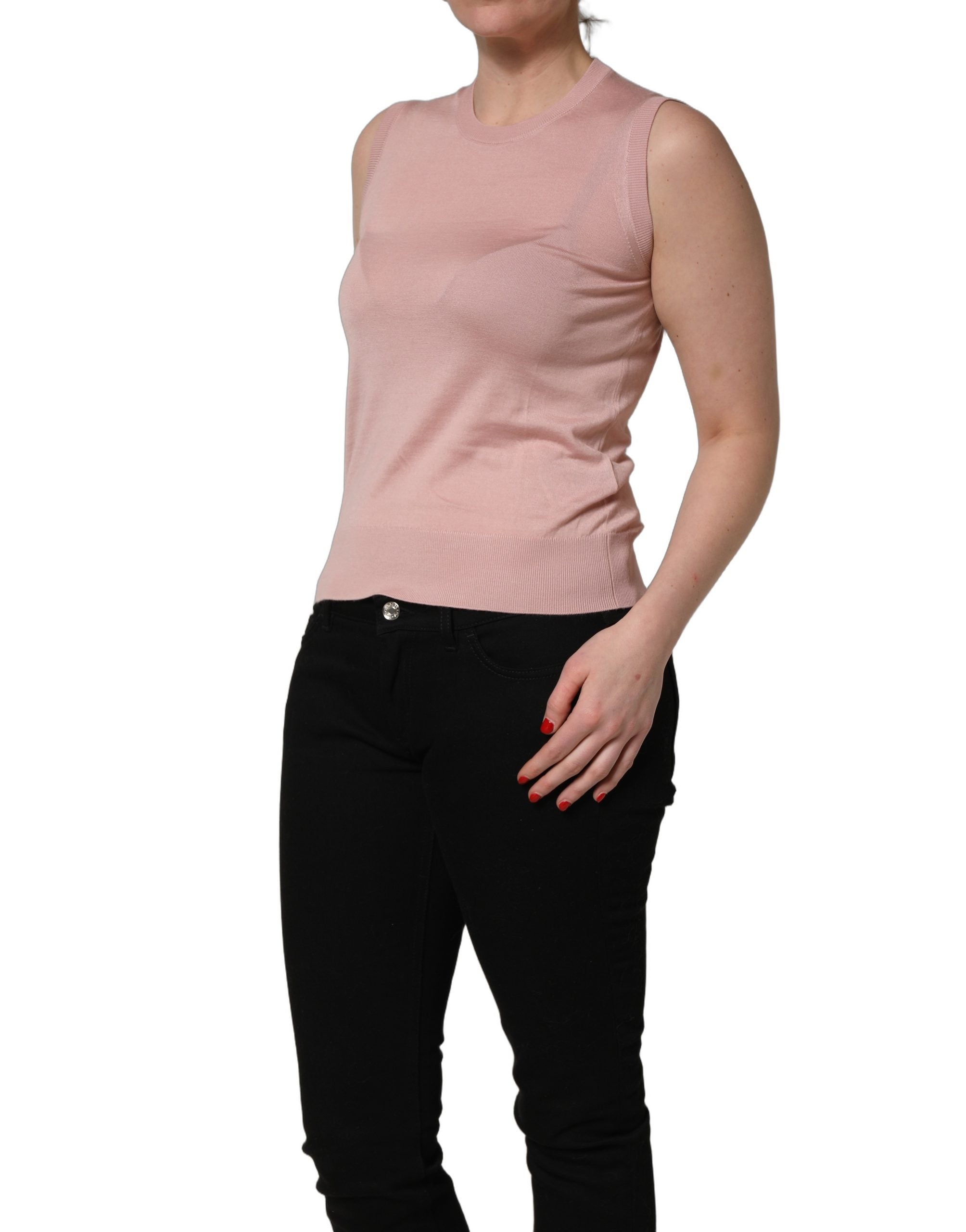 Pink Sleeveless Cashmere Knitted Tank Top