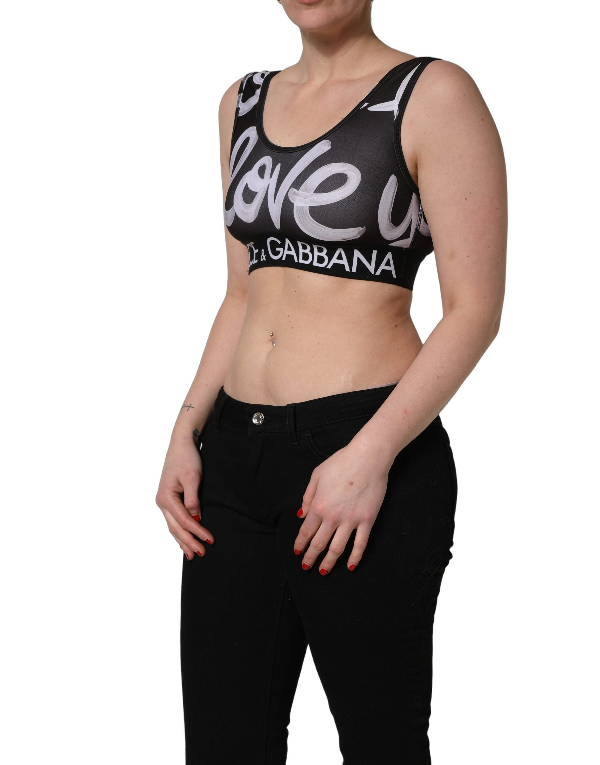 Black DG Love Yourself Sports Bra Cropped Top