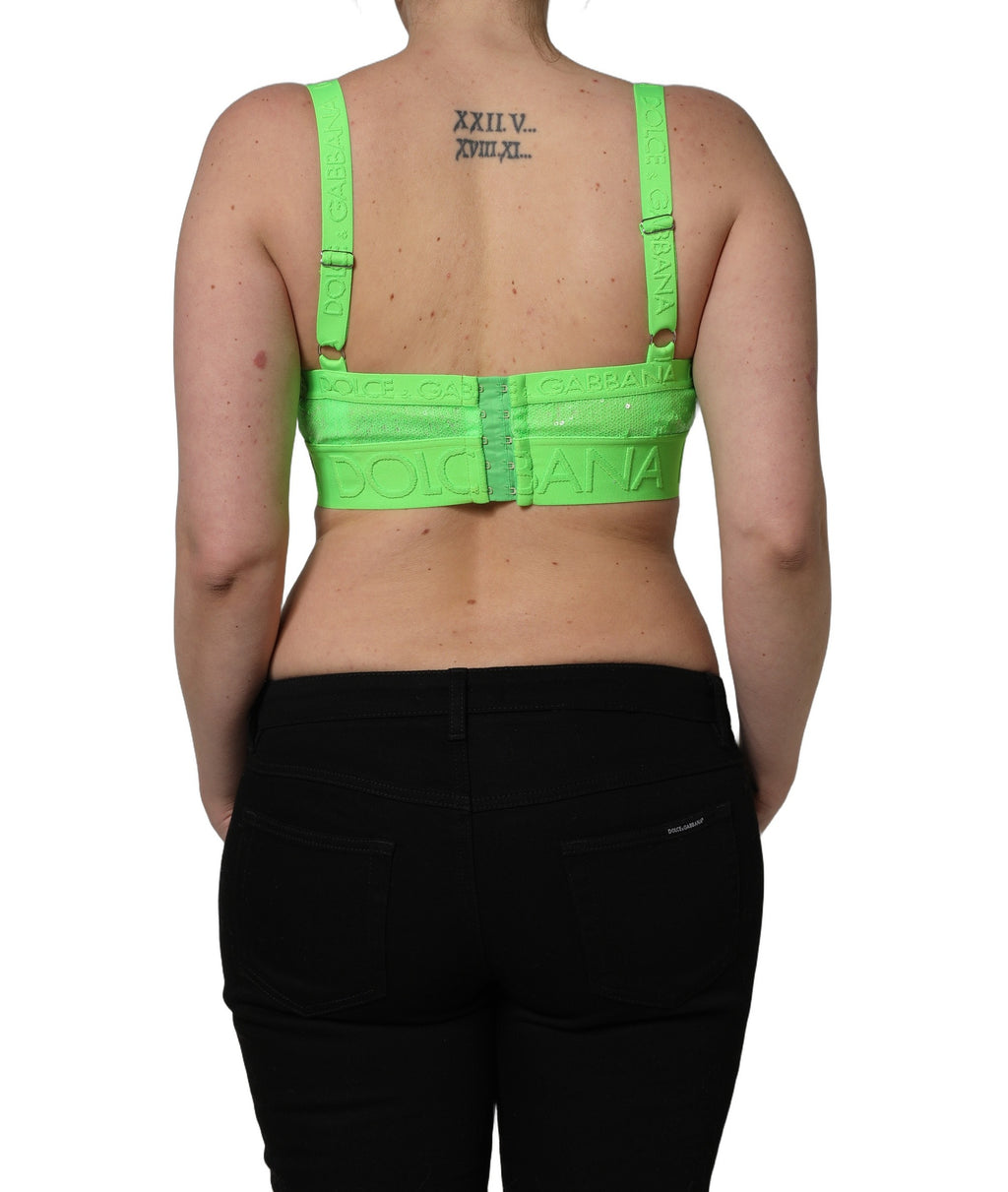 Neon Green Soft Cup Logo-Trim Bra Cropped Top