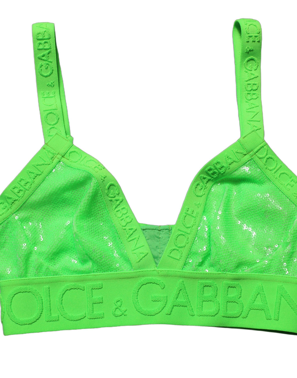Neon Green Soft Cup Logo-Trim Bra Cropped Top