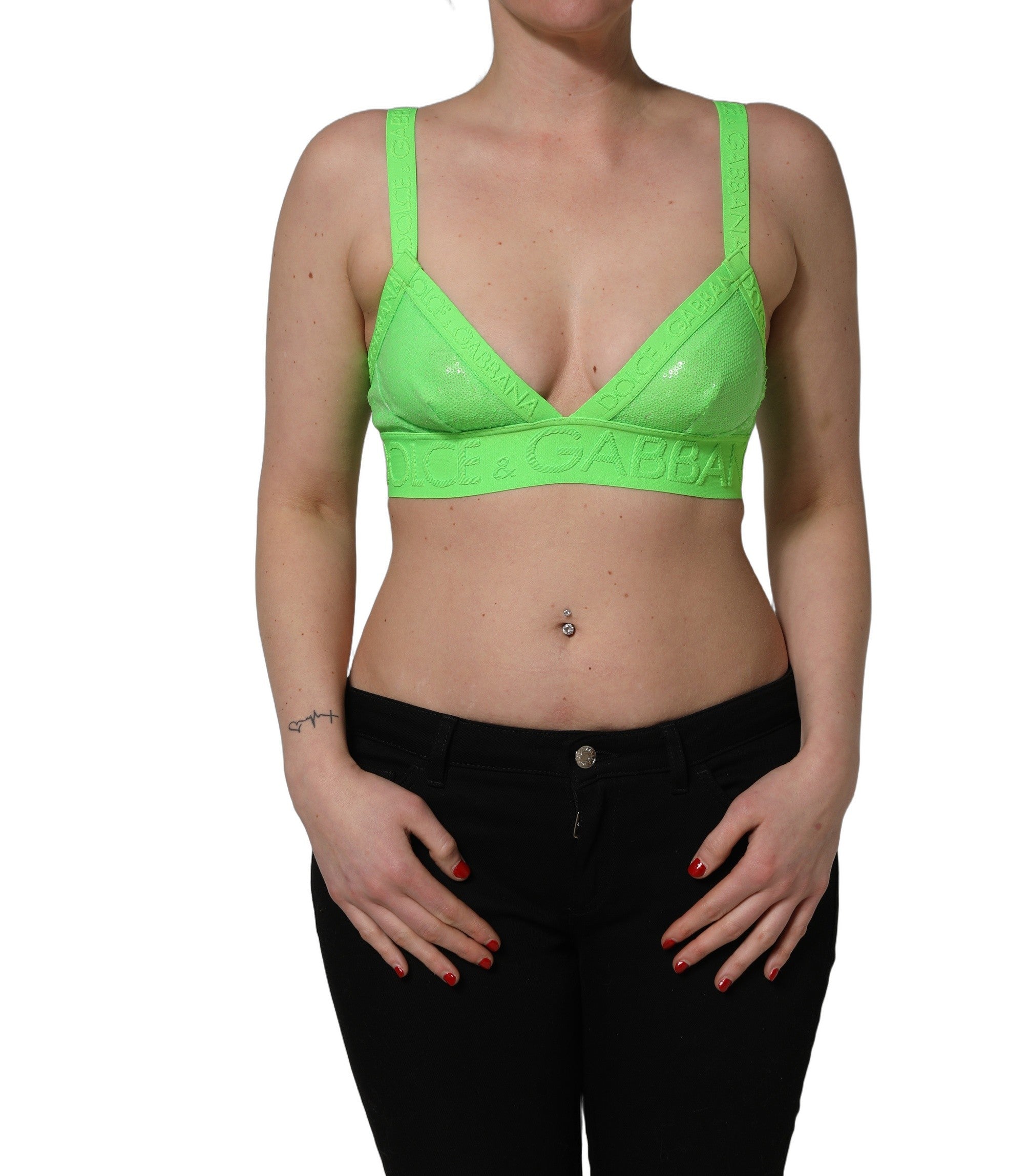 Neon Green Soft Cup Logo-Trim Bra Cropped Top