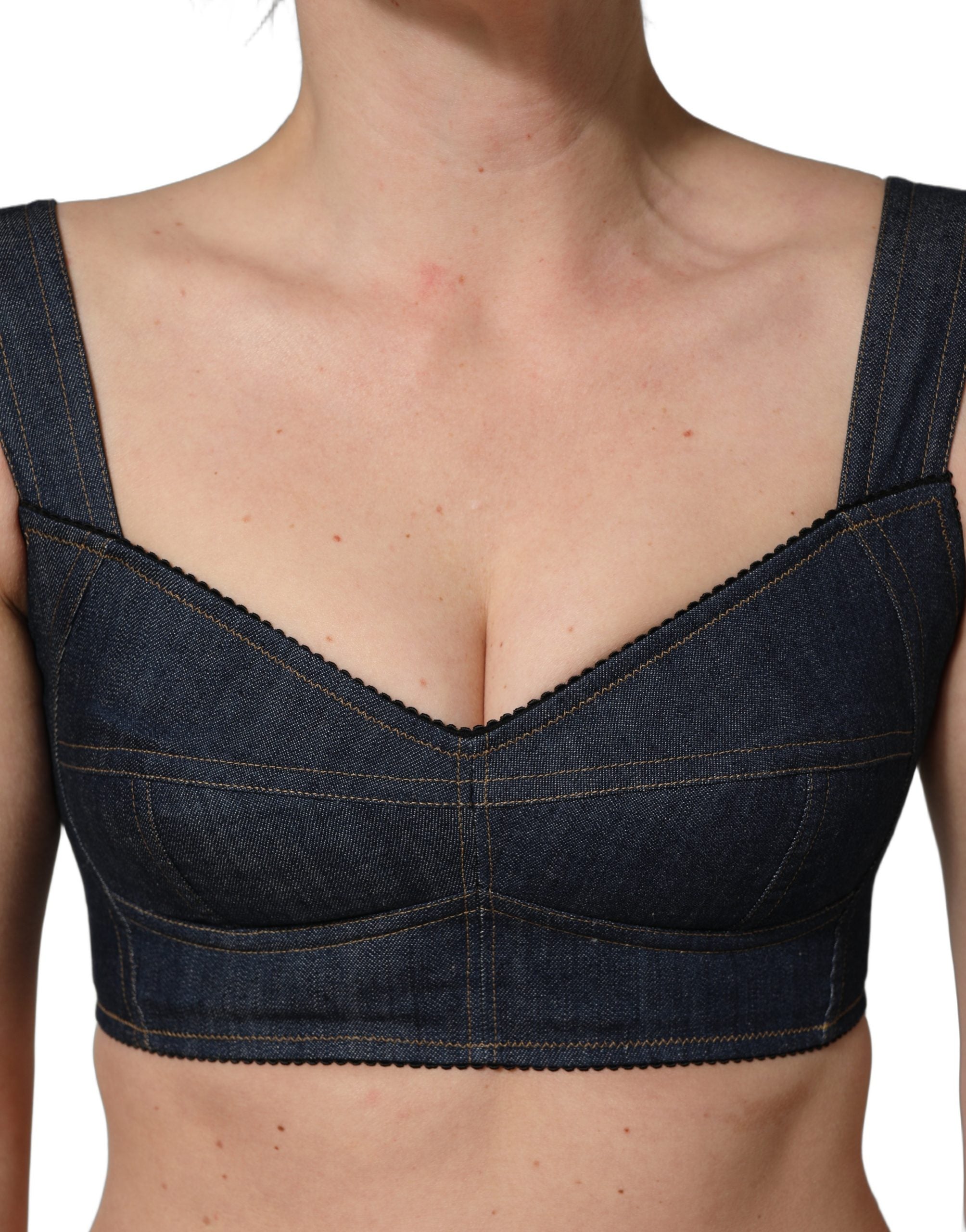 Black Denim Corset Bralette Cotton Cropped Top