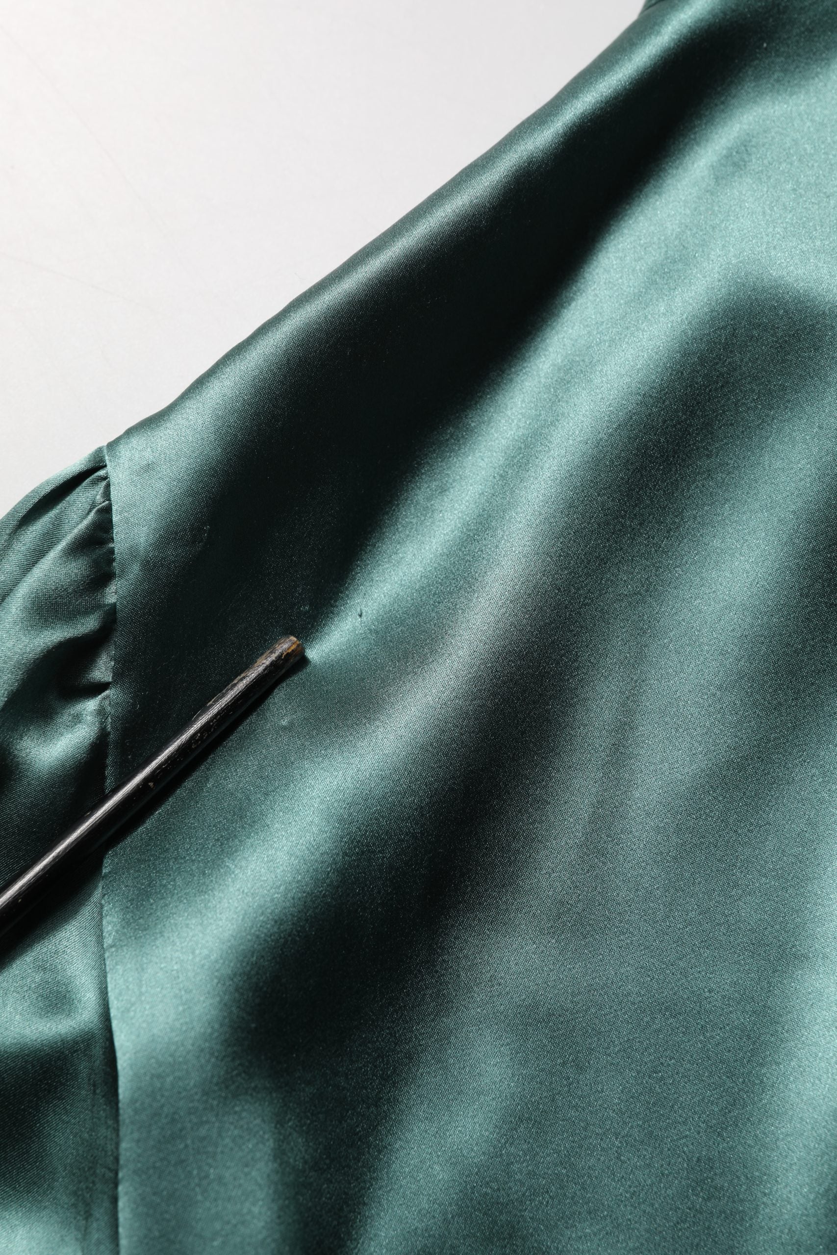 Dark Green Silk Satin Blouse Neck Tie Top