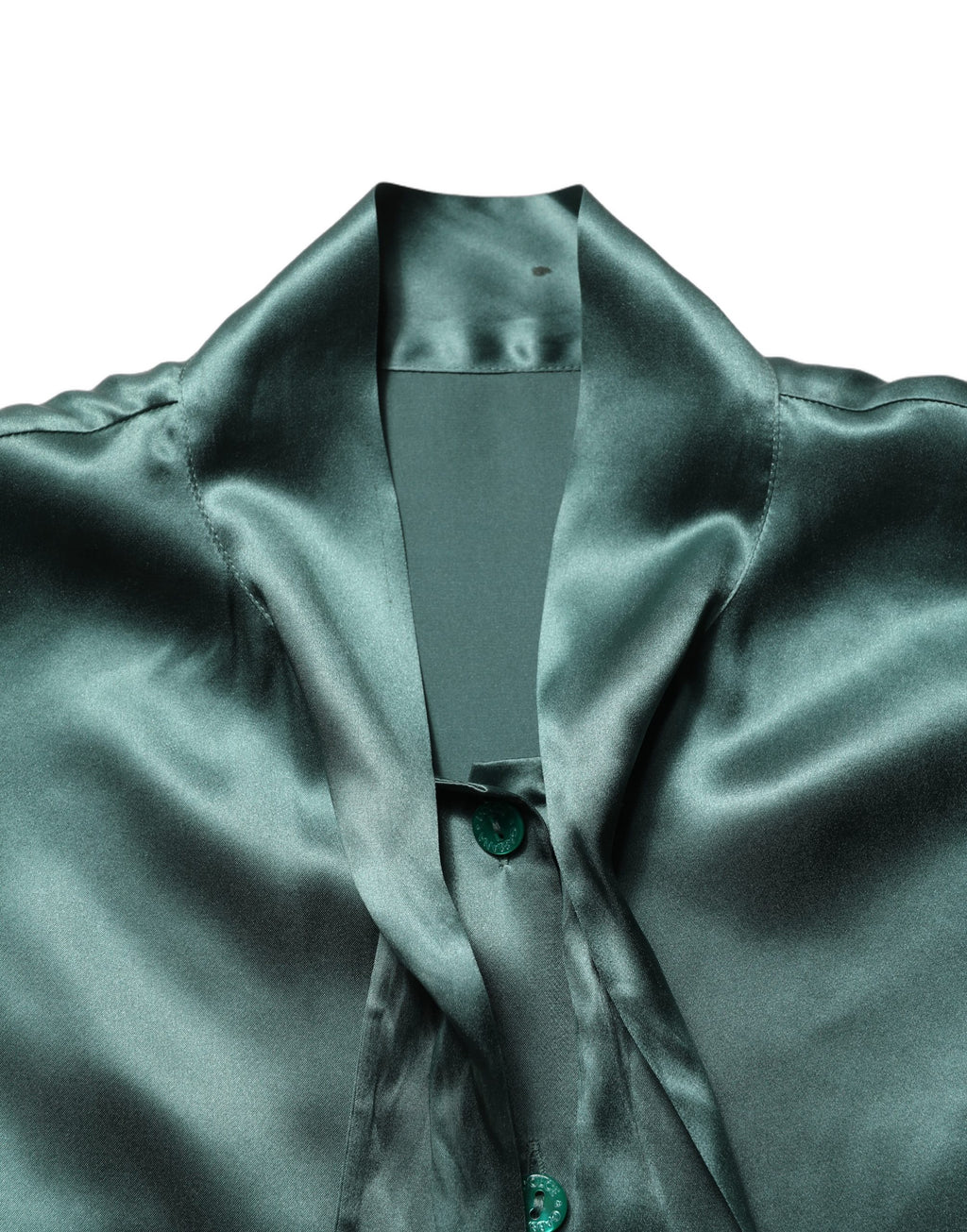 Dark Green Silk Satin Blouse Neck Tie Top