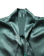 Dark Green Silk Satin Blouse Neck Tie Top
