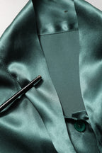 Dark Green Silk Satin Blouse Neck Tie Top
