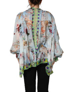 Light Blue Floral-Print Chiffon Blouse Top