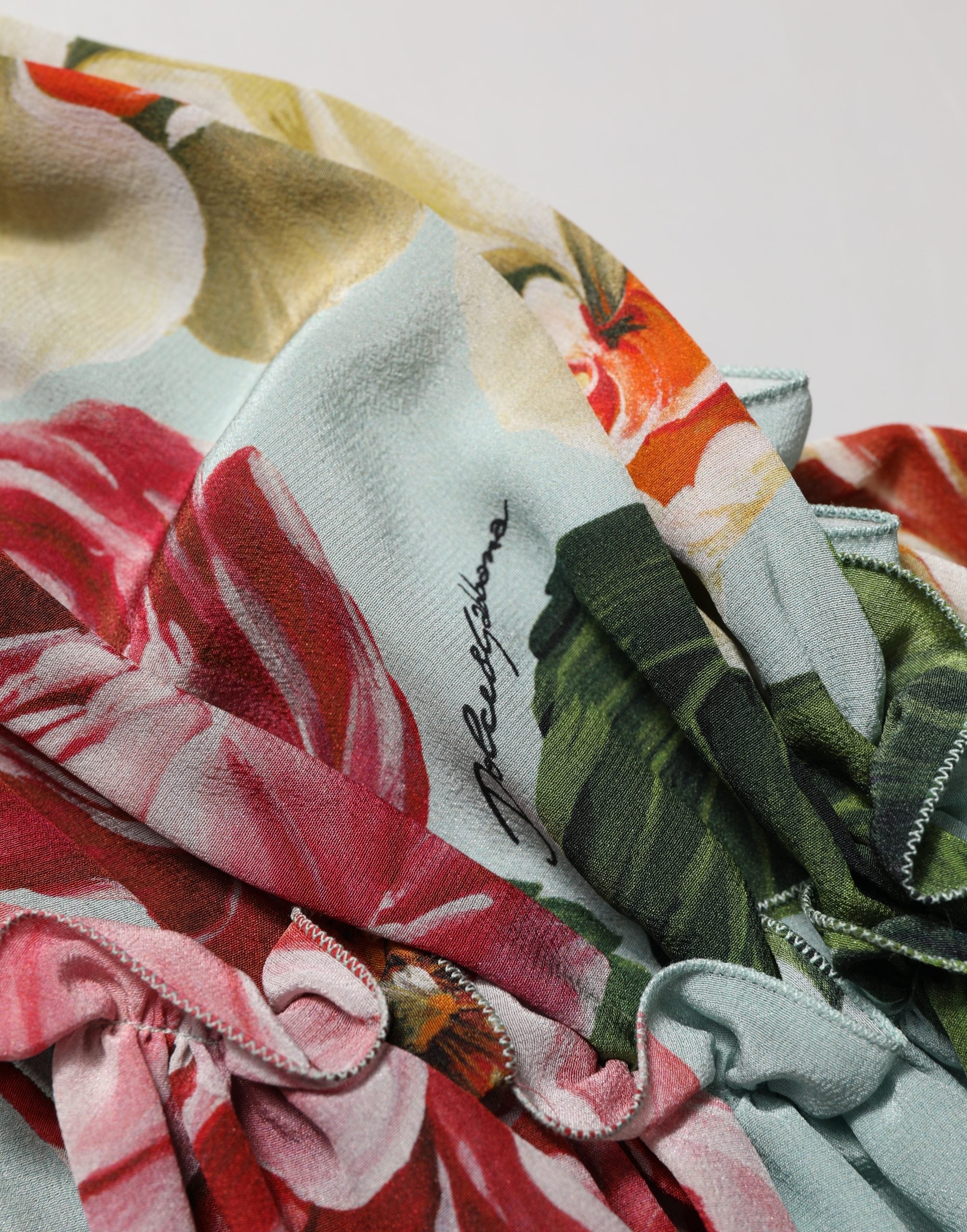 Multicolor Floral Silk Cropped Shirt Top