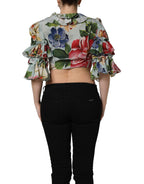 Multicolor Floral Silk Cropped Shirt Top
