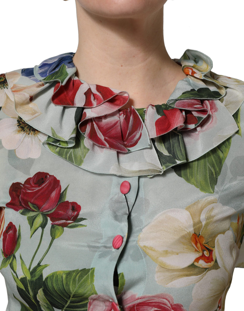 Multicolor Floral Silk Cropped Shirt Top