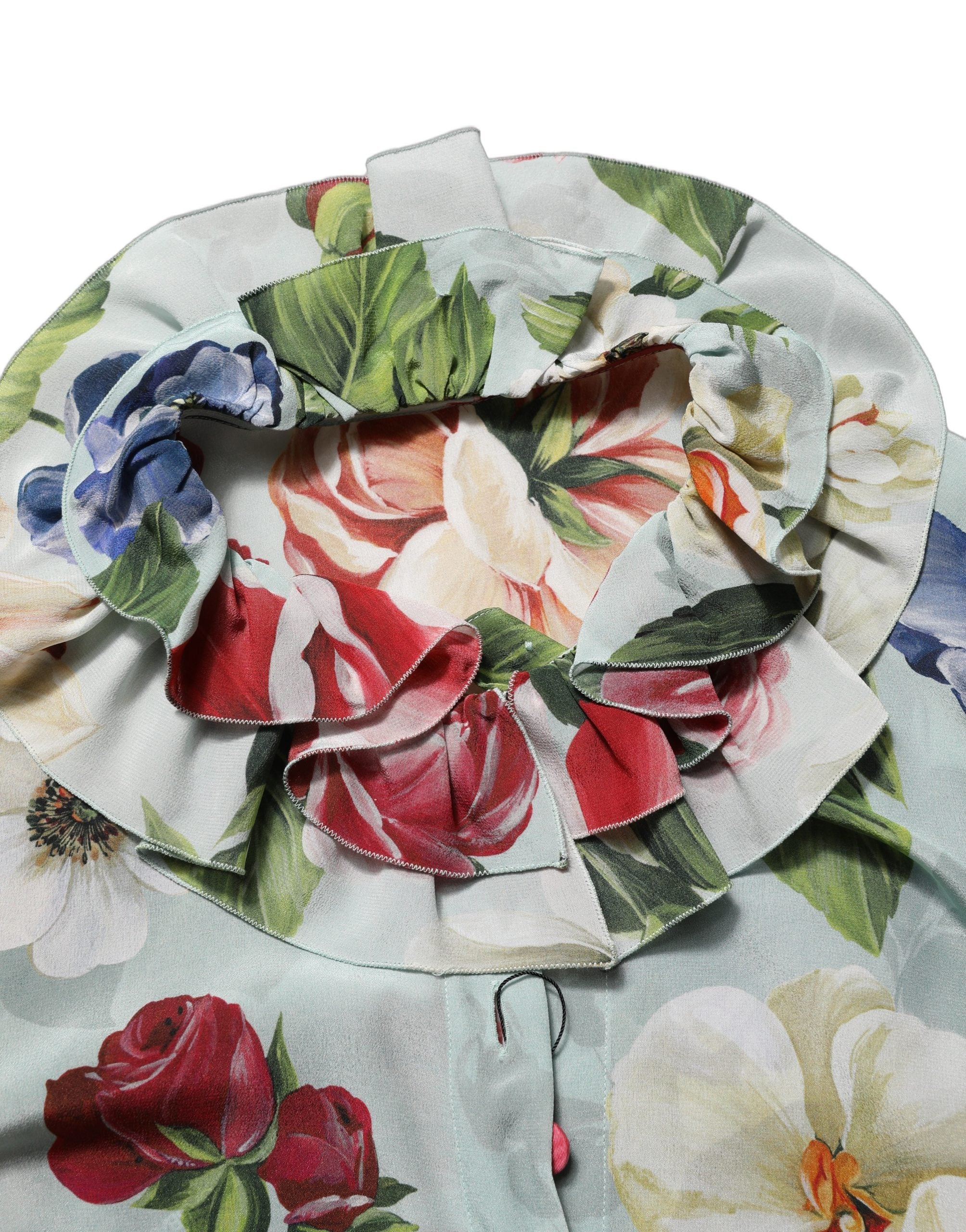 Multicolor Floral Silk Cropped Shirt Top