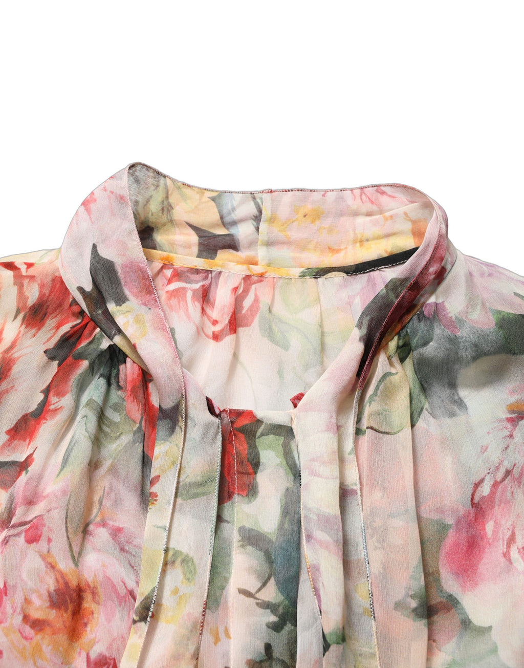 Multicolor Floral Tie-Neck Silk Chiffon Blouse Top