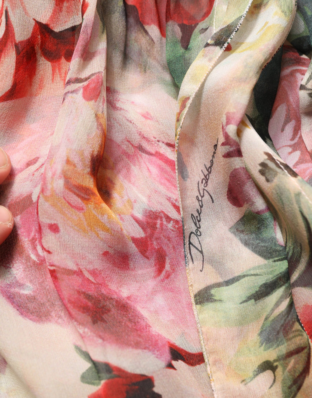 Multicolor Floral Tie-Neck Silk Chiffon Blouse Top