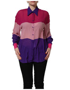 Multicolor Silk Patchwork Shirt Blouse Top