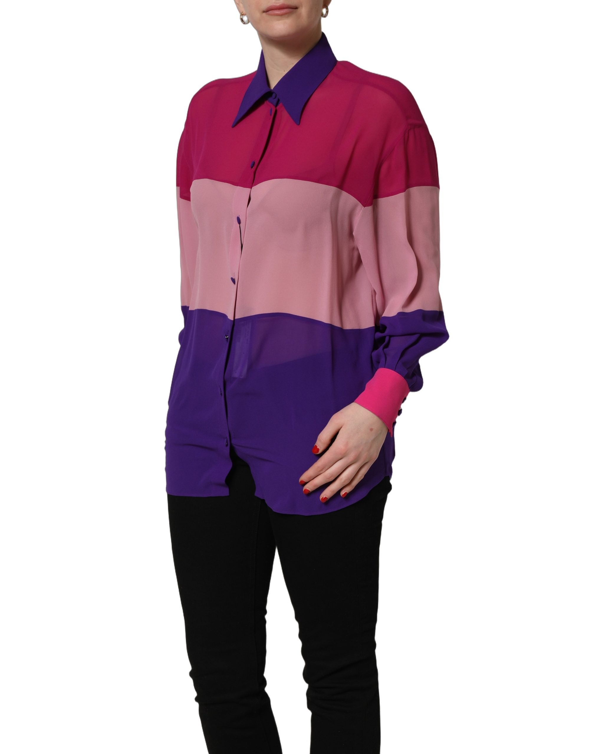 Multicolor Silk Patchwork Shirt Blouse Top