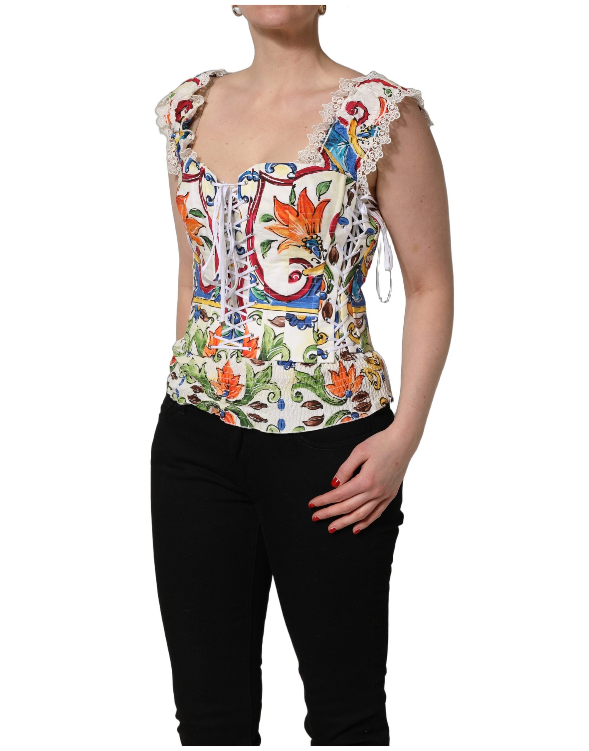 Multicolor Majolica Corset Sleeveless Top