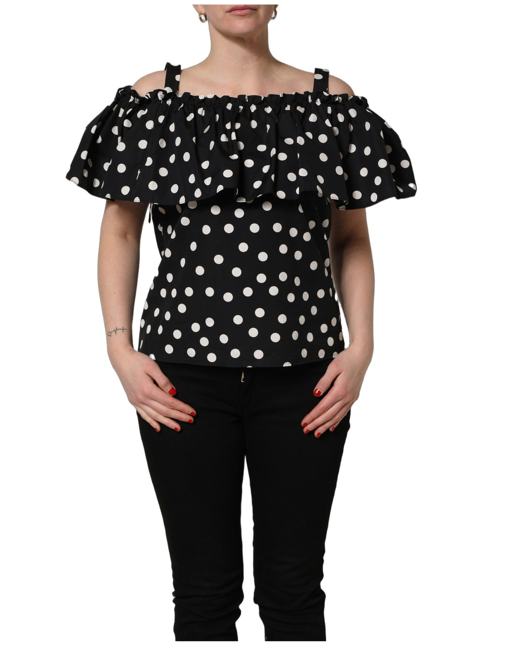 Black White Polka Dot Off Shoulder Top