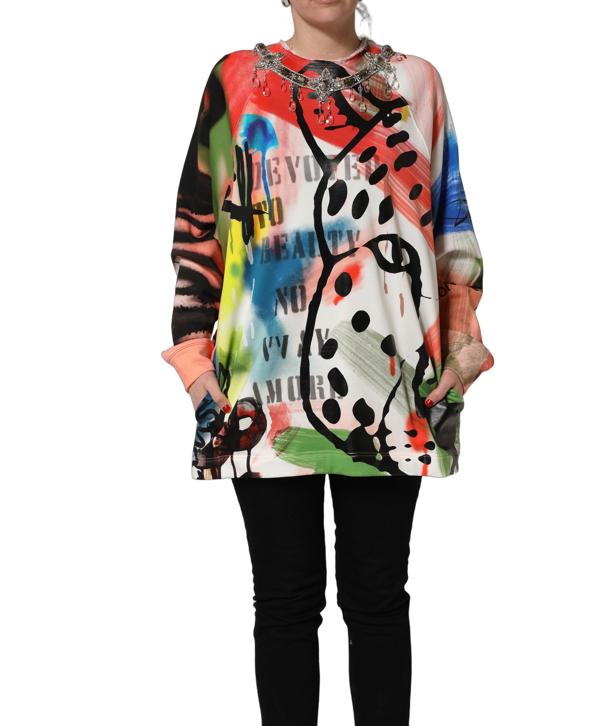 Multicolor Embellished Graffiti Sweatshirt