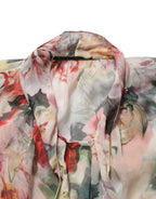 Multicolor Floral Tie-Neck Silk Chiffon Blouse Top