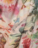 Multicolor Floral Tie-Neck Silk Chiffon Blouse Top