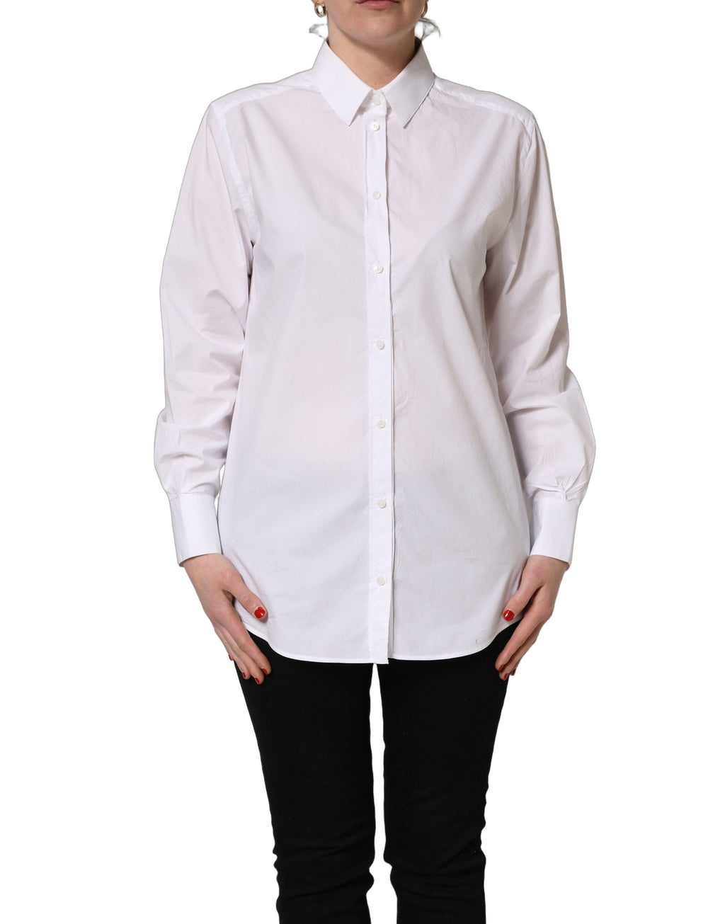 White Cotton Long Sleeve Button-Up Shirt Top