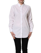 White Cotton Long Sleeve Button-Up Shirt Top