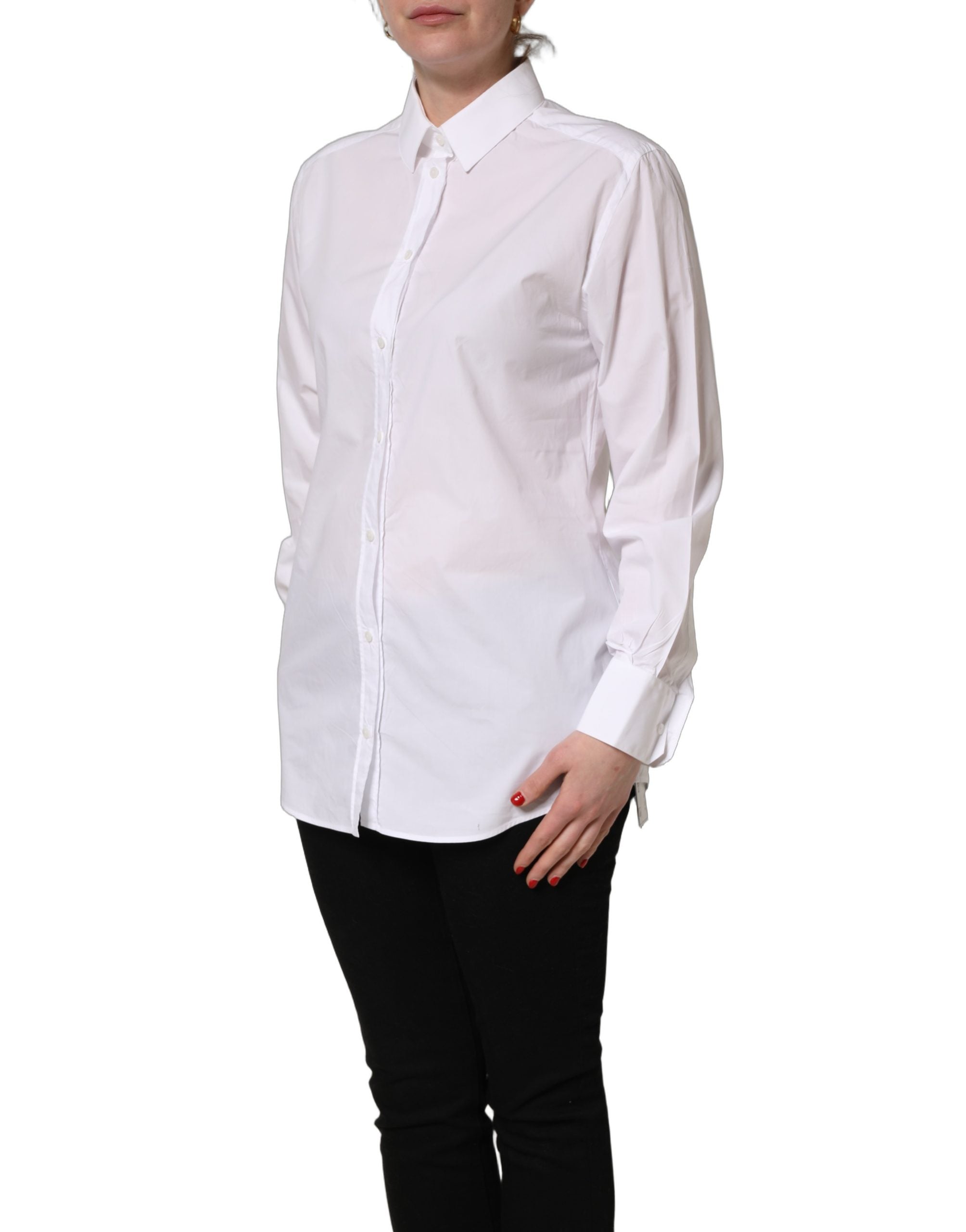 White Cotton Long Sleeve Button-Up Shirt Top