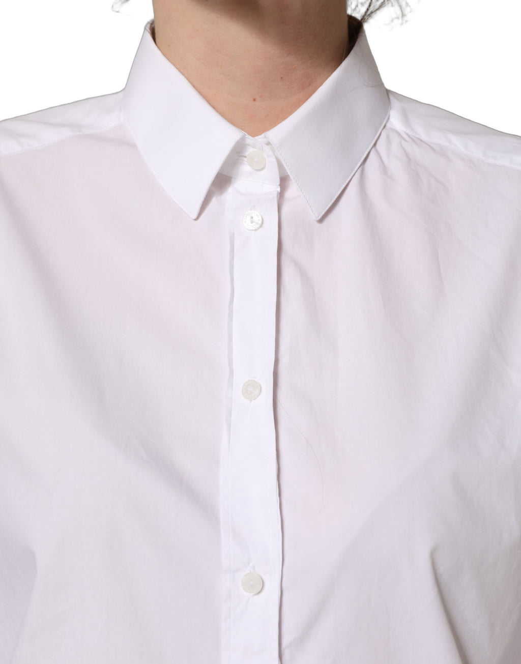 White Cotton Long Sleeve Button-Up Shirt Top
