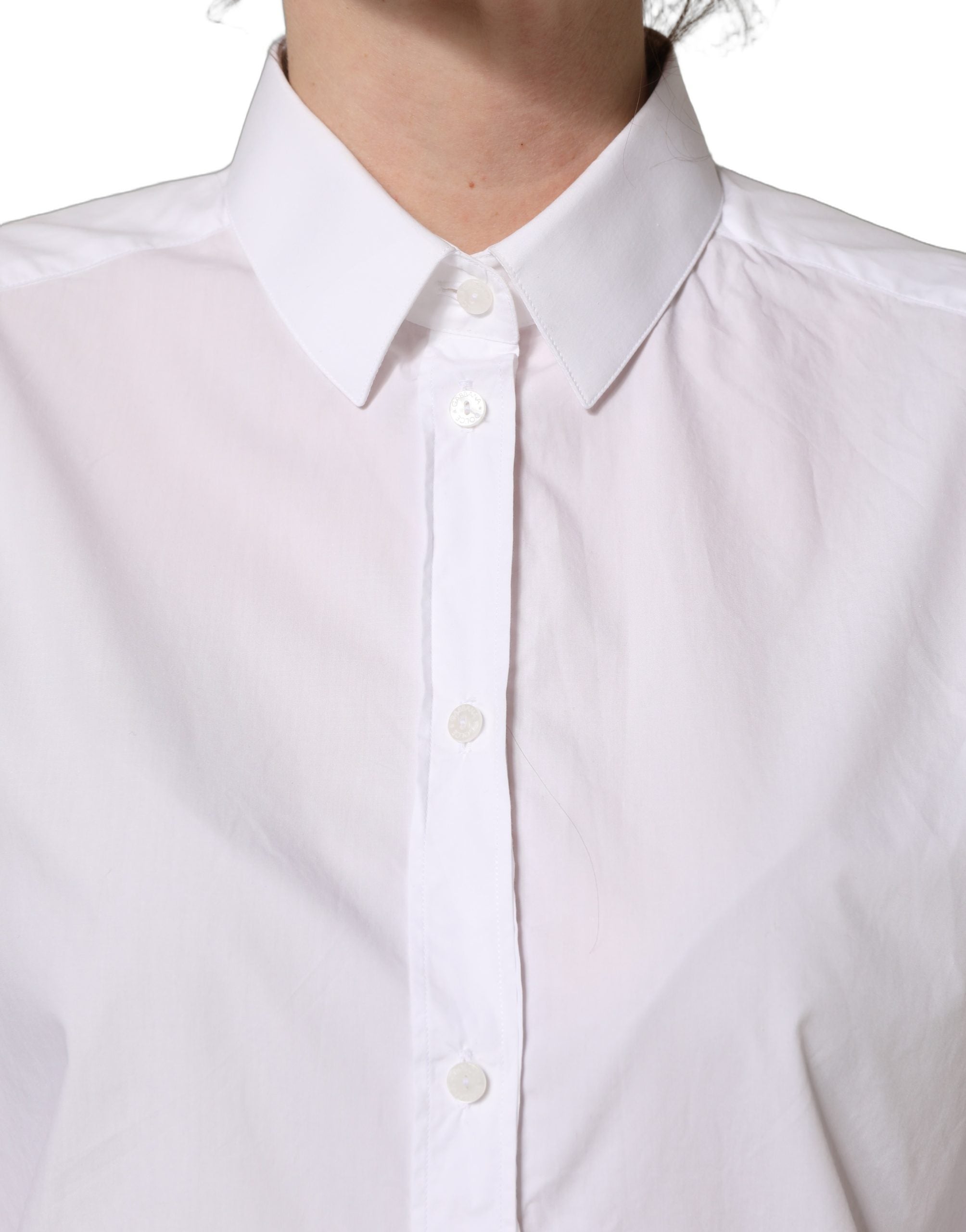White Cotton Long Sleeve Button-Up Shirt Top