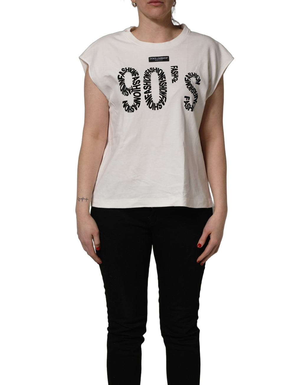 White Cotton Graphic Sleeveless Tank Top