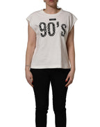 White Cotton Graphic Sleeveless Tank Top