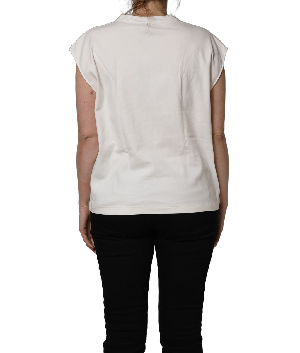 White Cotton Graphic Sleeveless Tank Top