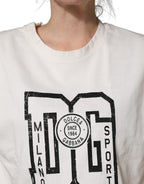 White Cotton DG Logo Print Cropped Jersey Top