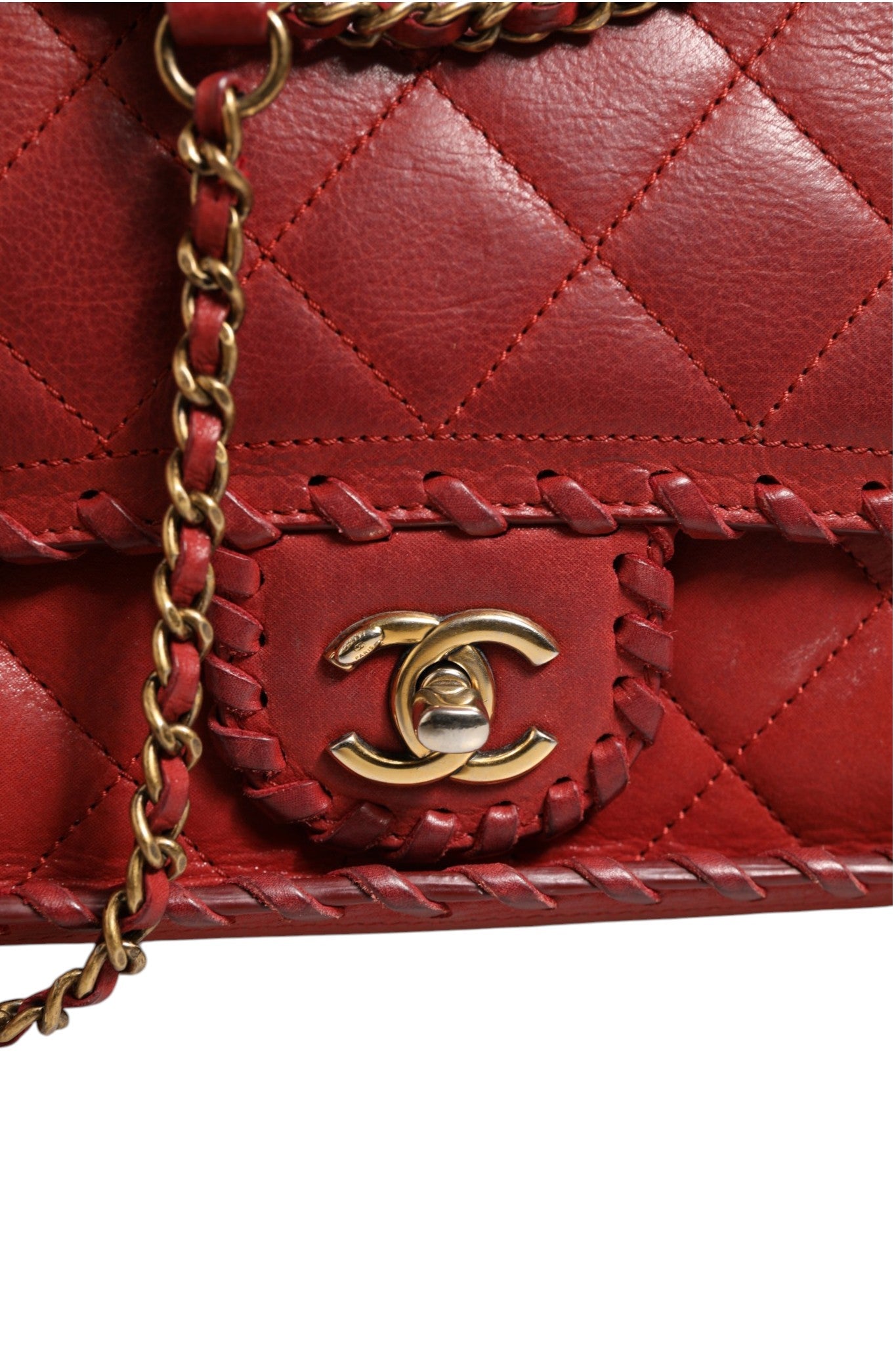 Mini Flap Bag Lambskin Braided Calfskin Gold Tone Metal
